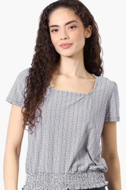 Beechers Brook Patterned Square Neck Smocked Tee - White