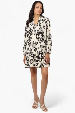 Beechers Brook Patterned Button Up Day Dress - Beige