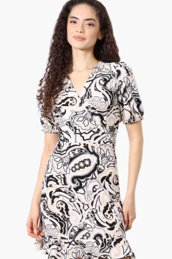 Beechers Brook Patterned Back Tie Crossover Day Dress - White