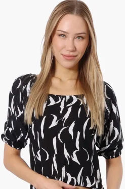 Beechers Brook Patterned Square Neck Cropped Blouse - Black