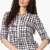 Beechers Brook Patterned Half Zip Roll Up Sleeve Shirt - White