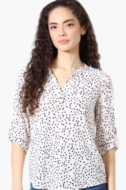 Beechers Brook Patterned Roll Up Sleeve Henley Shirt - White