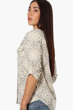 Beechers Brook Patterned Roll Up Sleeve Shirt - Cream