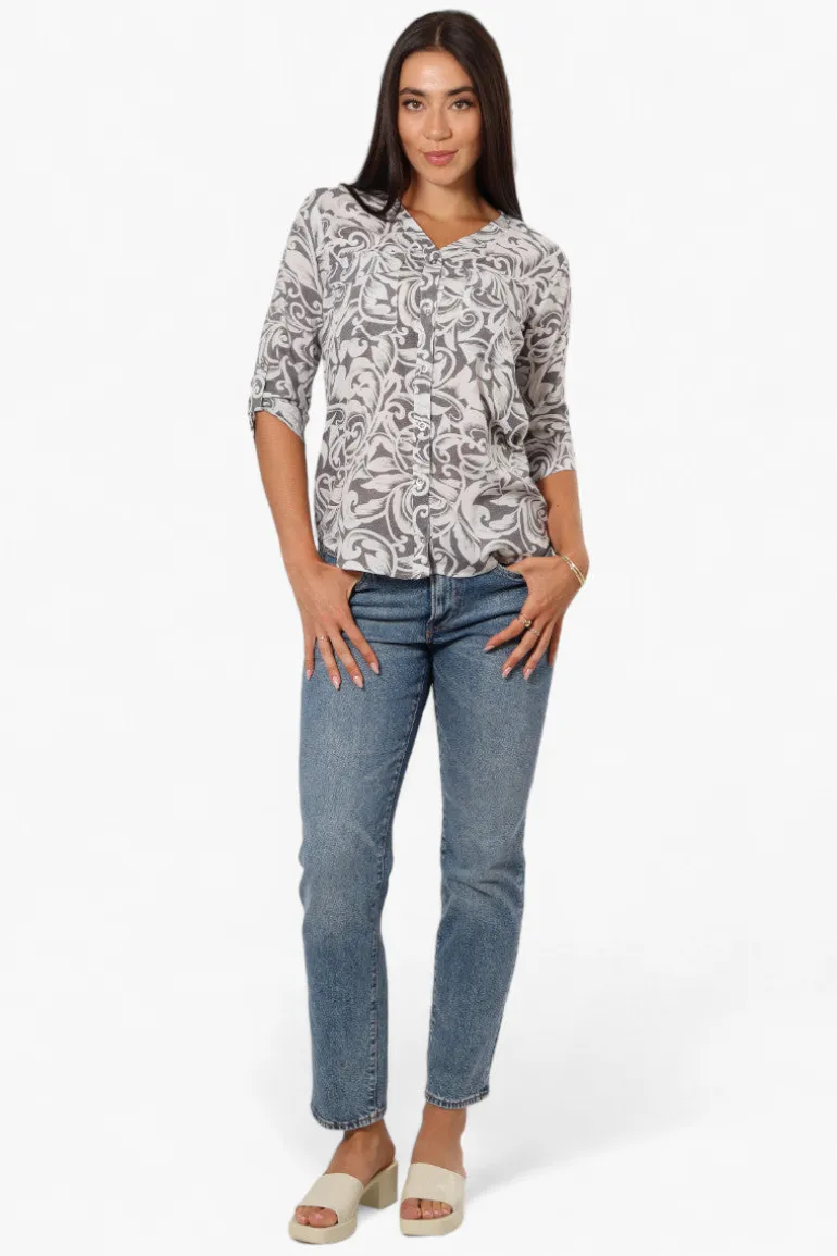 Beechers Brook Patterned Roll Up Sleeve Shirt - Grey