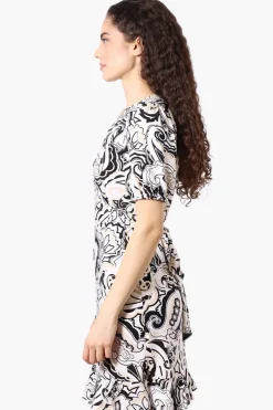 Beechers Brook Patterned Back Tie Crossover Day Dress - White