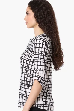 Beechers Brook Patterned Half Zip Roll Up Sleeve Shirt - White