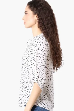 Beechers Brook Patterned Roll Up Sleeve Henley Shirt - White