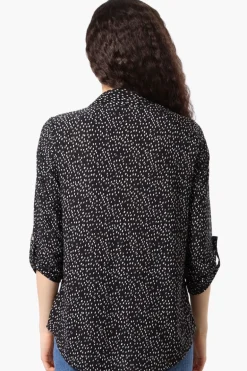 Beechers Brook Patterned Roll Up Sleeve Half Zip Blouse - Black