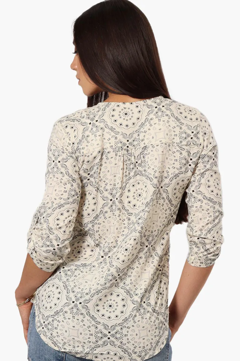 Beechers Brook Patterned Roll Up Sleeve Shirt - Cream