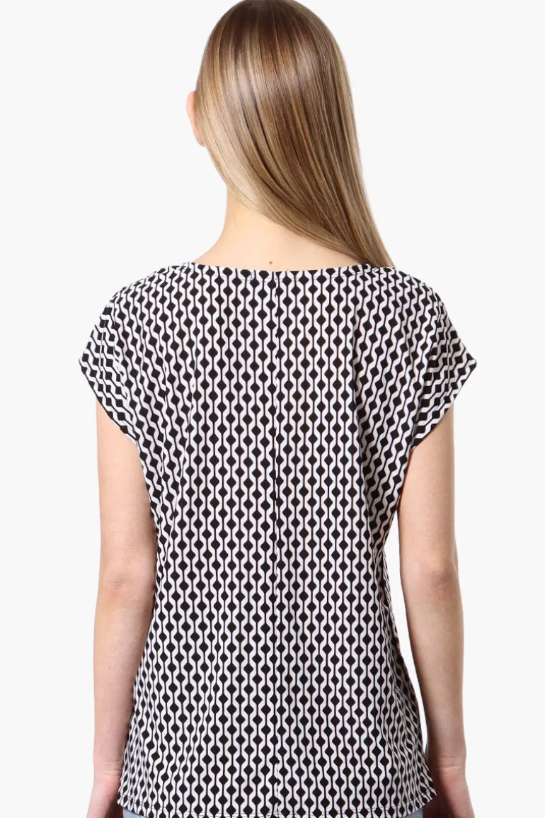 Beechers Brook Patterned Cap Sleeve Tee - White
