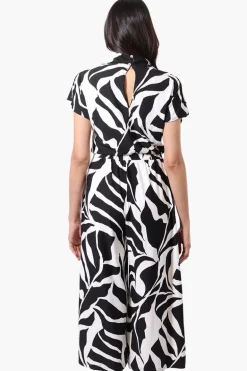Beechers Brook Patterned Short Sleeve Crossover Jumpsuit - Black