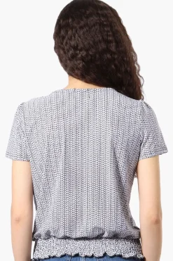 Beechers Brook Patterned Square Neck Smocked Tee - White