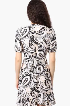 Beechers Brook Patterned Back Tie Crossover Day Dress - White