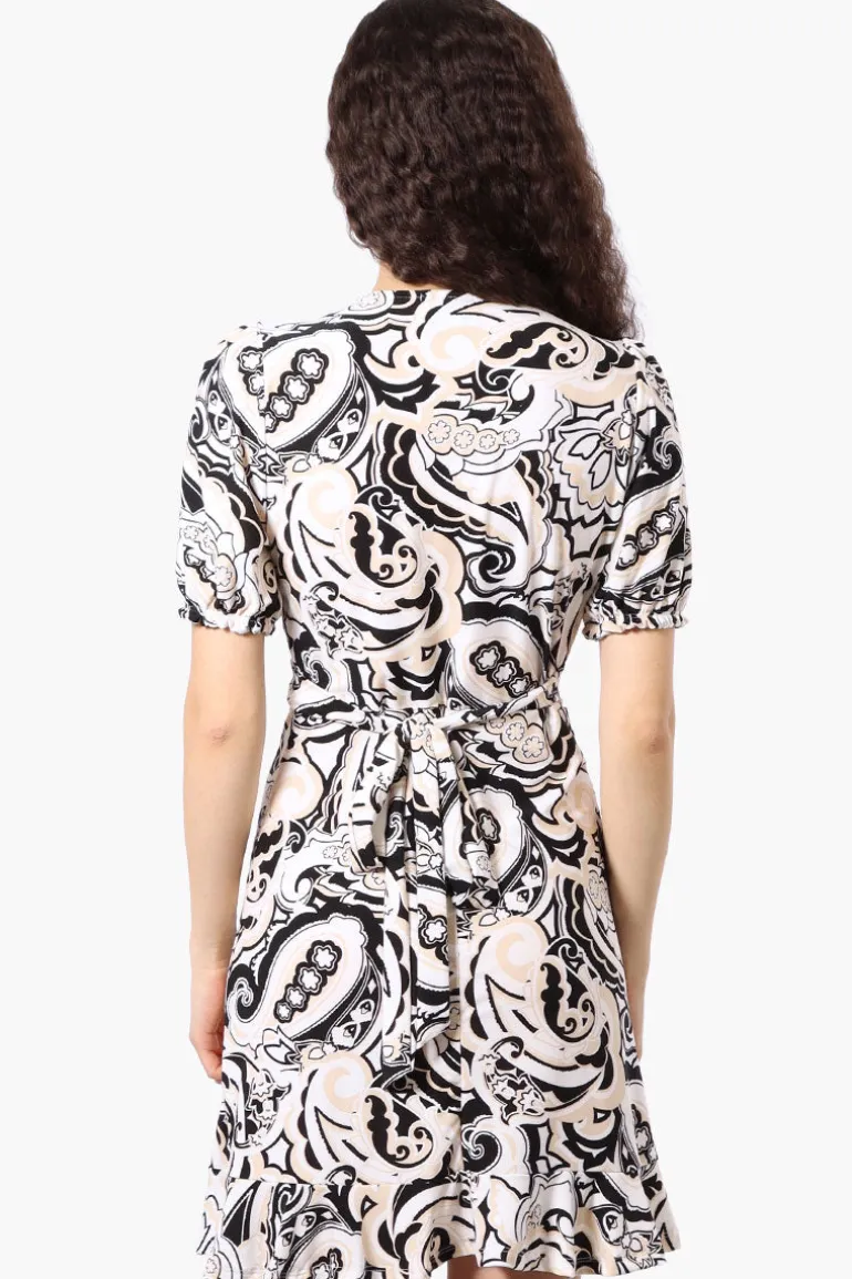 Beechers Brook Patterned Back Tie Crossover Day Dress - White