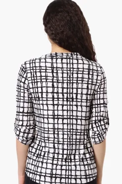 Beechers Brook Patterned Half Zip Roll Up Sleeve Shirt - White