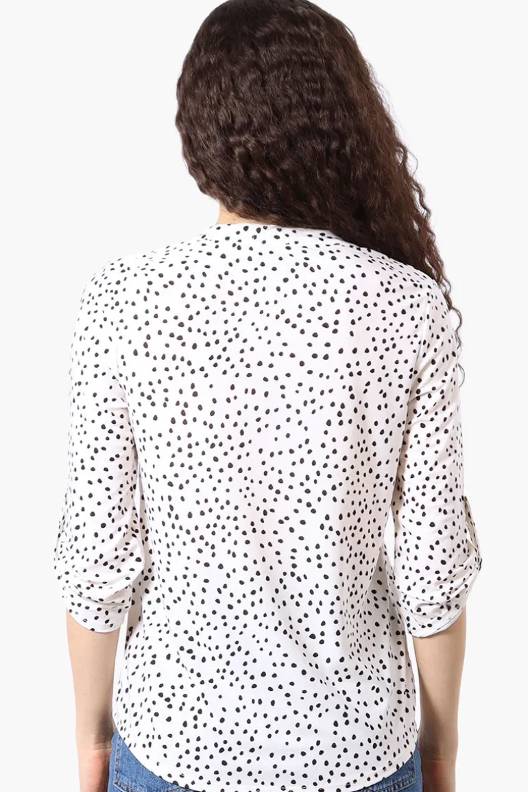Beechers Brook Patterned Roll Up Sleeve Henley Shirt - White