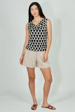 Beechers Brook Patterned Cowl Neck Tank Top - Black
