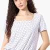 Beechers Brook Polka Dot Square Neck Smocked Tee - White