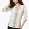 Beechers Brook Polka Dot Roll Up Sleeve Henley Shirt - Cream