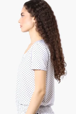 Beechers Brook Polka Dot Square Neck Smocked Tee - White