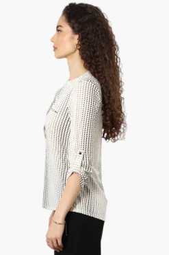 Beechers Brook Polka Dot Roll Up Sleeve Henley Shirt - Cream