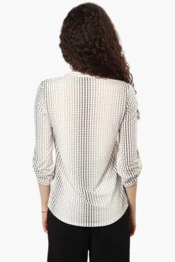 Beechers Brook Polka Dot Roll Up Sleeve Henley Shirt - Cream