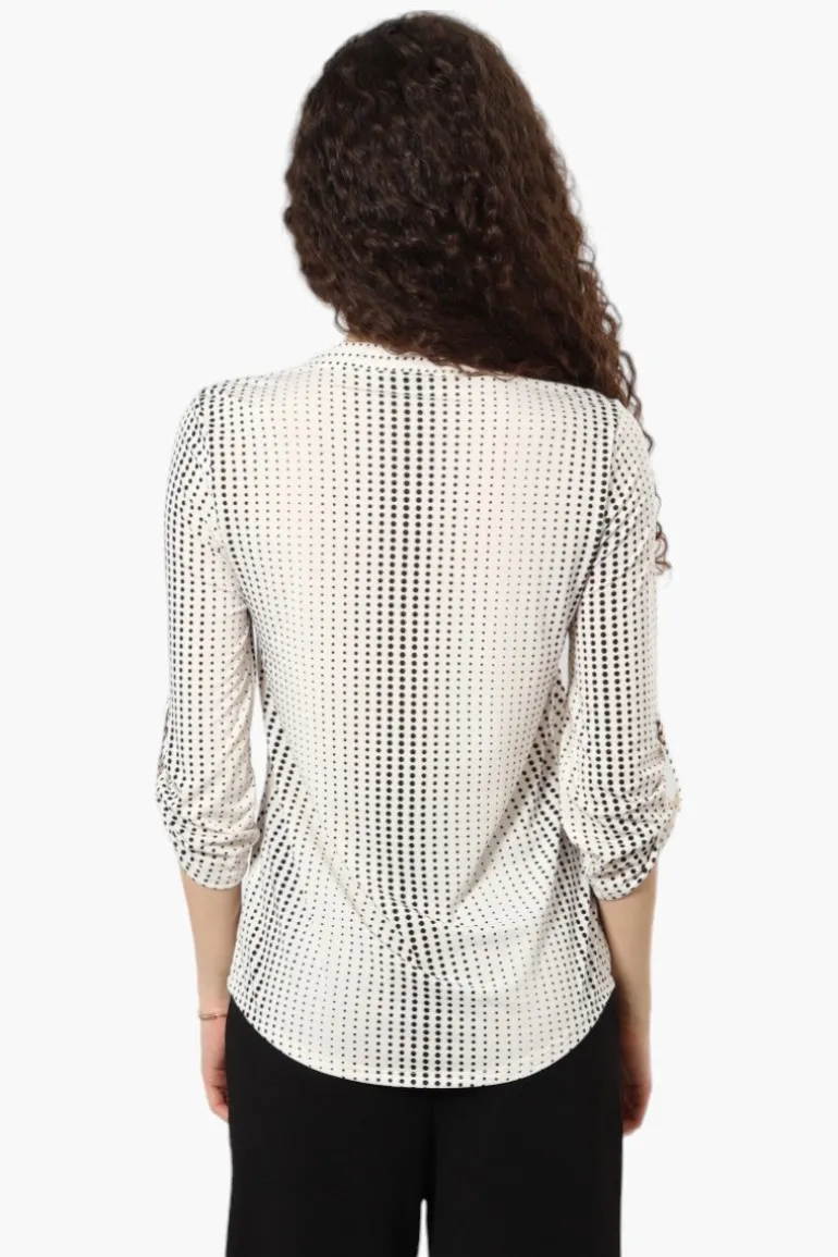 Beechers Brook Polka Dot Roll Up Sleeve Henley Shirt - Cream