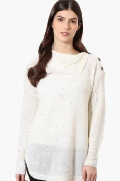 Beechers Brook Shoulder Button Split Neck Pullover Sweater - Cream