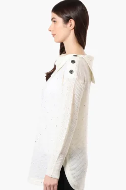 Beechers Brook Shoulder Button Split Neck Pullover Sweater - Cream