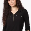 Beechers Brook Solid 1/4 Zip Roll Up Sleeve Shirt - Black