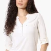 Beechers Brook Solid 1/4 Zip Roll Up Sleeve Shirt - White