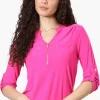 Beechers Brook Solid 1/4 Zip Roll Up Sleeve Shirt - Pink