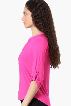 Beechers Brook Solid 1/4 Zip Roll Up Sleeve Shirt - Pink