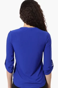 Beechers Brook Solid 1/4 Zip Roll Up Sleeve Shirt - Blue