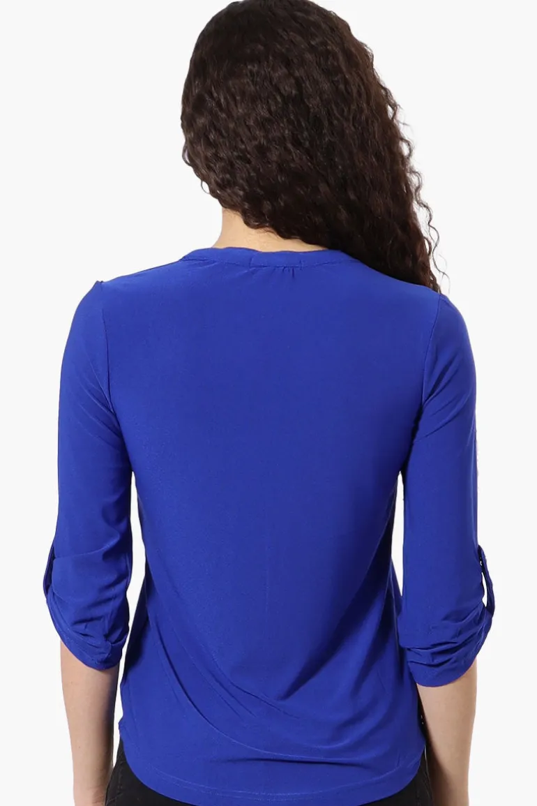 Beechers Brook Solid 1/4 Zip Roll Up Sleeve Shirt - Blue