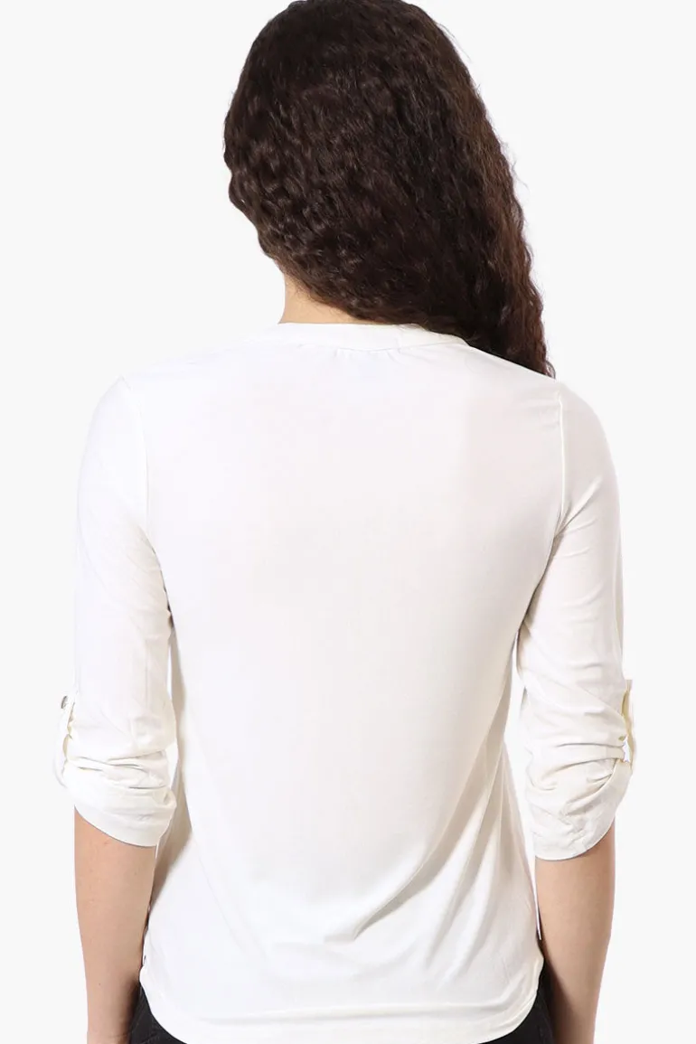 Beechers Brook Solid 1/4 Zip Roll Up Sleeve Shirt - White