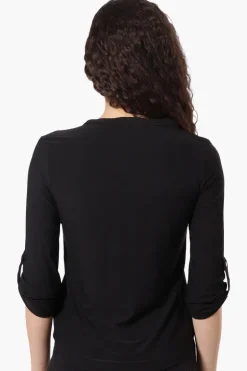 Beechers Brook Solid 1/4 Zip Roll Up Sleeve Shirt - Black