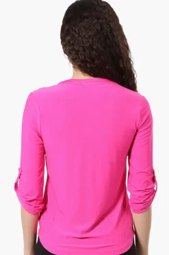 Beechers Brook Solid 1/4 Zip Roll Up Sleeve Shirt - Pink