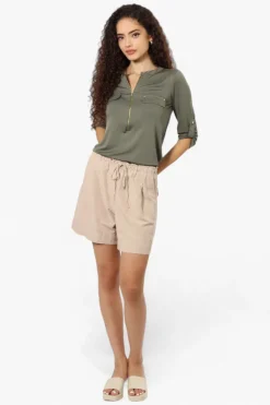 Beechers Brook Solid Half Zip Roll Up Sleeve Shirt - Olive