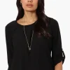 Beechers Brook Solid Roll Up Sleeve Necklace Blouse - Black