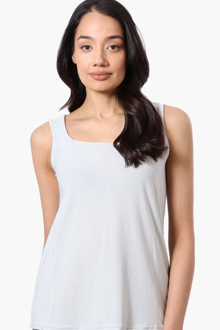 Beechers Brook Solid Square Neck Tank Top - Stone