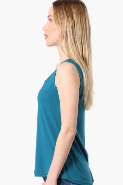 Beechers Brook Solid Square Neck Tank Top - Teal