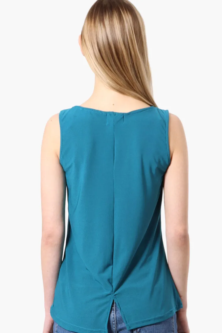 Beechers Brook Solid Square Neck Tank Top - Teal