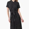 Beechers Brook Striped Belted Button Down Maxi Dress - Black