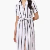Beechers Brook Striped Button Down Belted Maxi Dress - White