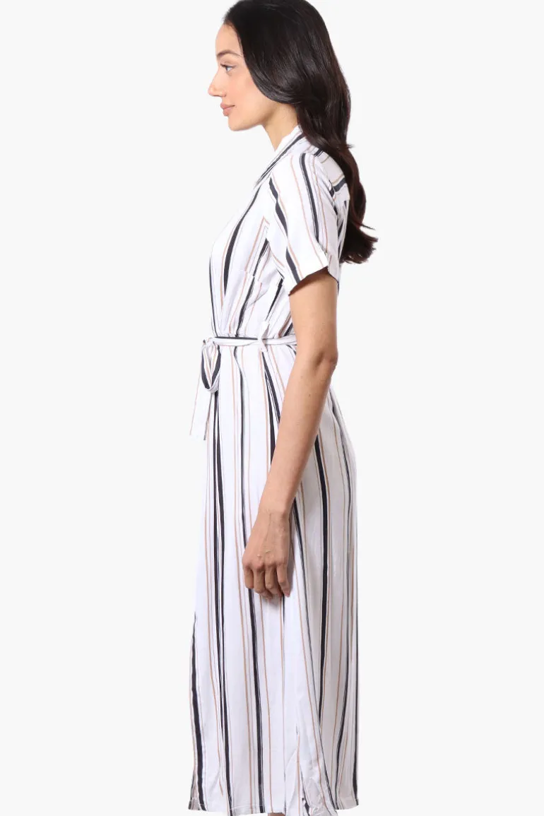 Beechers Brook Striped Button Down Belted Maxi Dress - White