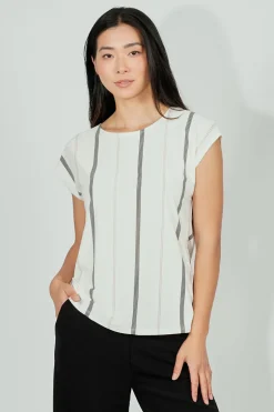 Beechers Brook Striped Circle Neck Tee - White
