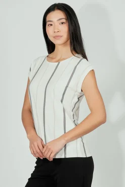 Beechers Brook Striped Circle Neck Tee - White