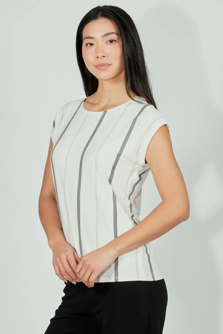 Beechers Brook Striped Circle Neck Tee - White
