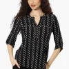 Beechers Brook Striped Roll Up Sleeve Henley Shirt - Black